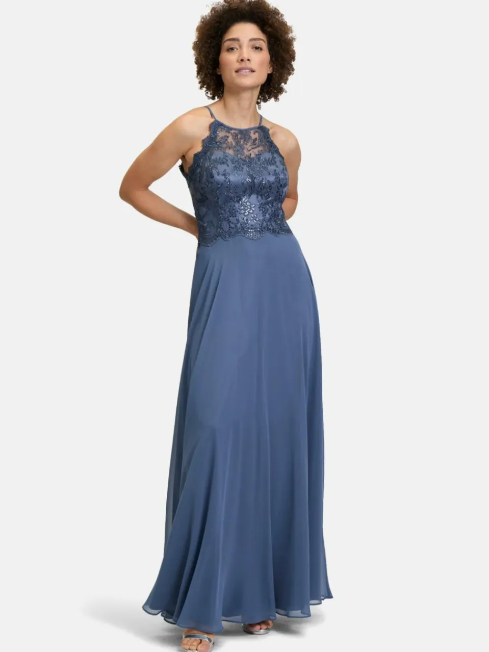 Vera Mont Kleider<Damen Abendkleid blau blue stone uni