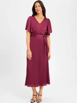 Marie Lund Kleider<Damen Abendkleid aubergine uni