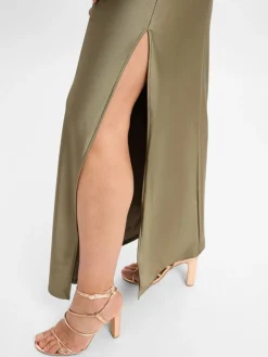 Marie Lund Kleider<Damen Abendkleid oliv uni