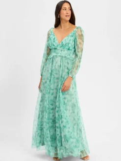 Marie Lund Kleider<Damen Abendkleid smaragd weiß gemustert