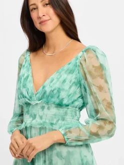 Marie Lund Kleider<Damen Abendkleid smaragd weiß gemustert