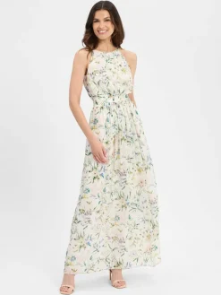 Swing Kleider<Damen Abendkleid weiß mehrfarbig gemustert