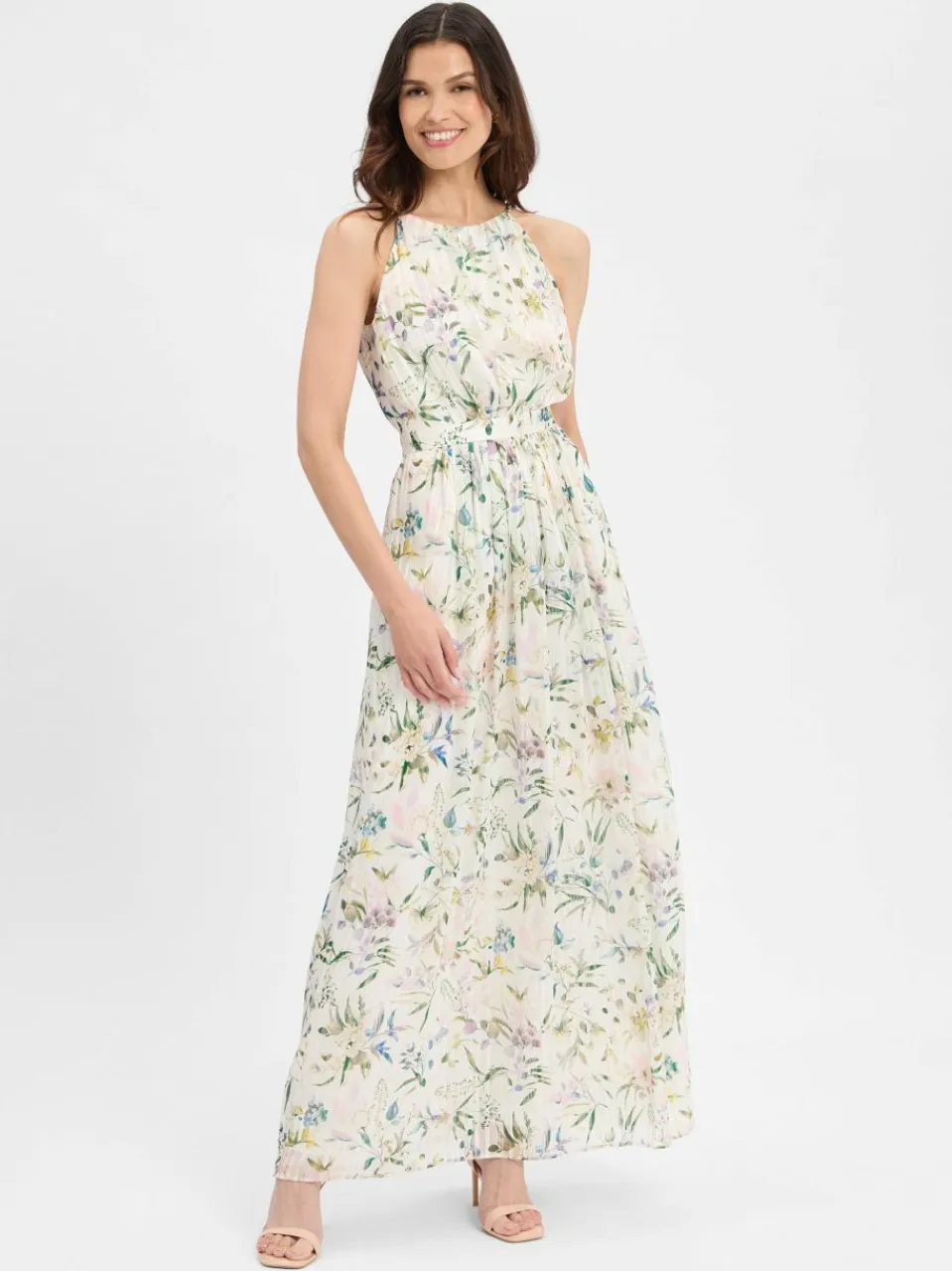 Swing Kleider<Damen Abendkleid weiß mehrfarbig gemustert