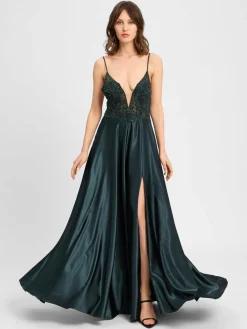 VM Kleider<Damen Abendkleid tanne uni
