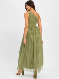 Marie Lund Kleider<Damen Abendkleid oliv uni