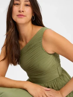 Marie Lund Kleider<Damen Abendkleid oliv uni