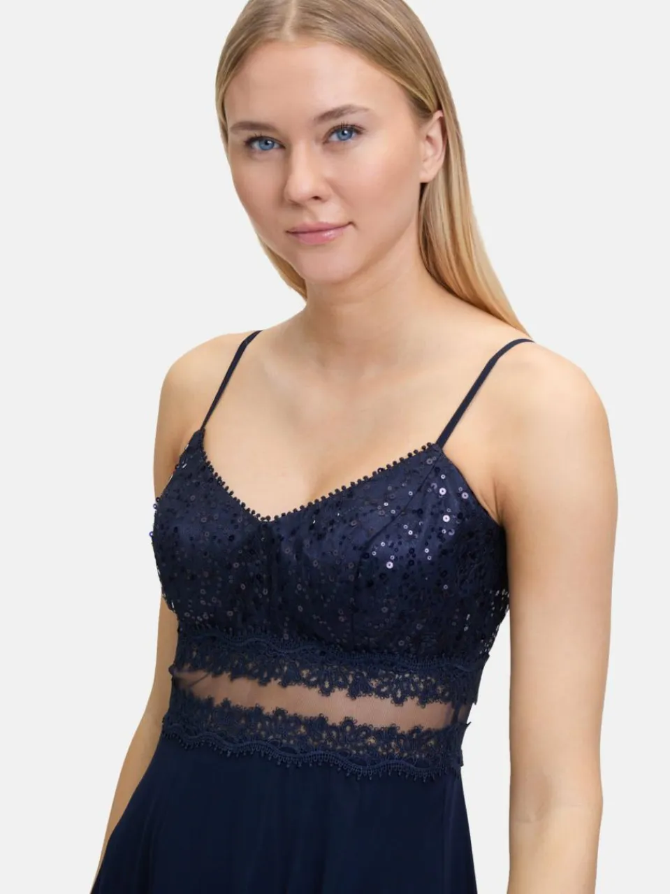 Vera Mont Kleider<Damen Abendkleid marine blau uni