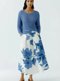 Oui Röcke<Damen A-Linien-Rock blau gemustert