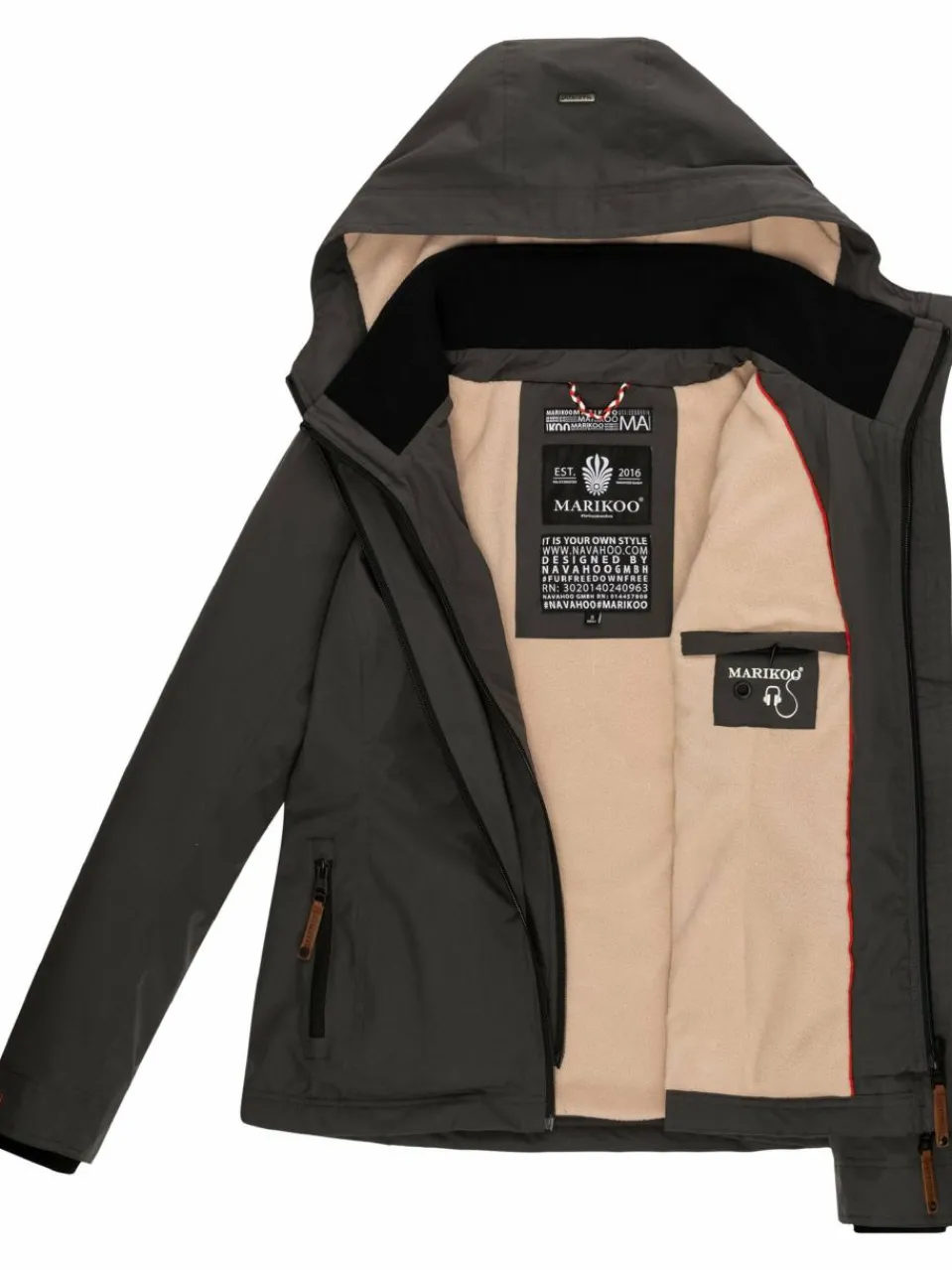 Marikoo Jacken & Westen<Damen Übergangsjacke - Erdbeere anthrazit uni