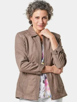 Damen Goldner Blazer>Damen Blazer in Velourslederoptik - Velourslederimitat-Blazer mit Perforierung