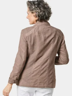 Damen Goldner Blazer>Damen Blazer in Velourslederoptik - Velourslederimitat-Blazer mit Perforierung