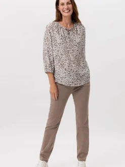 Frank Walder Blusen<Damen Bluse weiß mehrfarbig gemustert