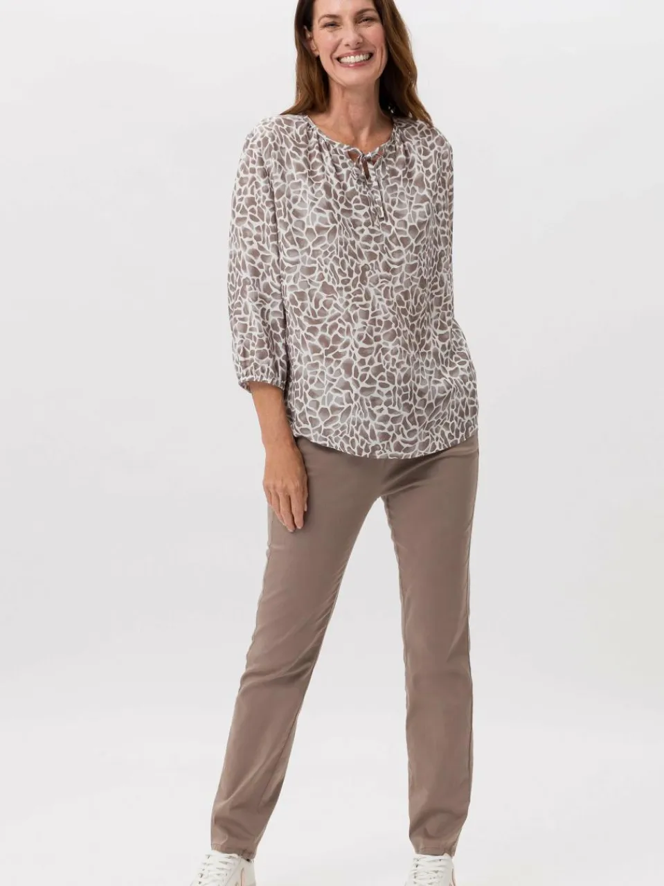 Frank Walder Blusen<Damen Bluse weiß mehrfarbig gemustert