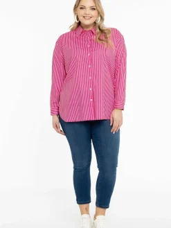 YOEK Blusen<Damen Bluse rosa gestreift