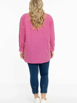YOEK Blusen<Damen Bluse rosa gestreift
