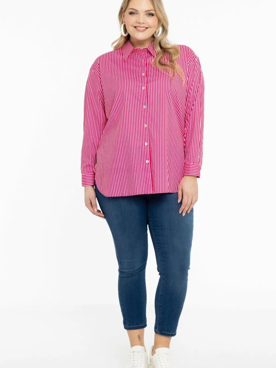 YOEK Blusen<Damen Bluse rosa gestreift