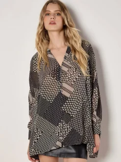 Apricot Blusen<Damen Bluse grau gemustert