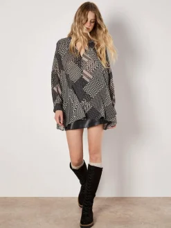 Apricot Blusen<Damen Bluse grau gemustert