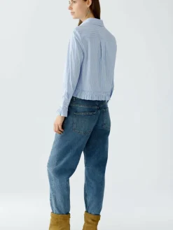 Oui Blusen<Damen Bluse hellblau weiß gestreift