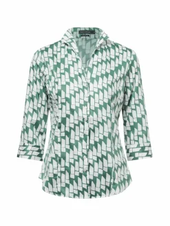 Franco Callegari Blusen<Damen Bluse grün weiß gemustert