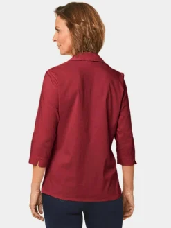 Goldner Blusen<Damen Bluse - Stretchbequeme Bluse mit Baumwolle rot uni
