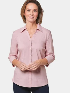 Goldner Blusen<Damen Bluse - Stretchbequeme Bluse mit Baumwolle rosa uni