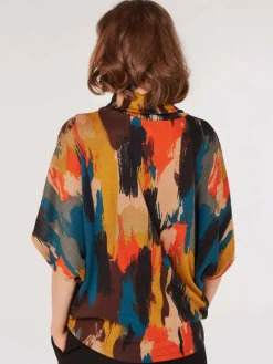 Apricot Blusen<Damen Blusenshirt gelb gemustert