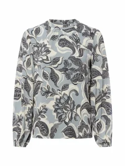 comma Blusen<Damen Blusenshirt hellblau mehrfarbig gemustert