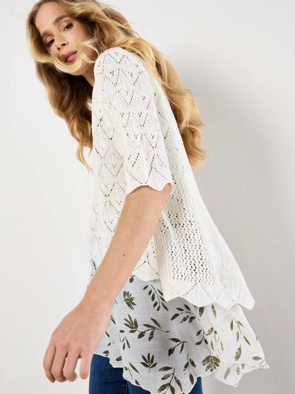 Apricot Blusen<Damen Blusenshirt weiß gemustert