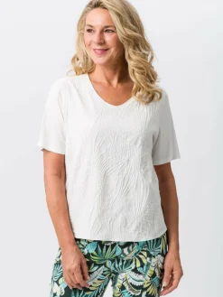 Frank Walder Blusen<Damen Blusenshirt ecru weiß bedruckt