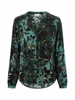 s.Oliver Blusen<Damen Blusenshirt schwarz tanne gemustert