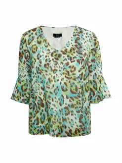 Faina Blusen<Damen Blusenshirt türkis gemustert