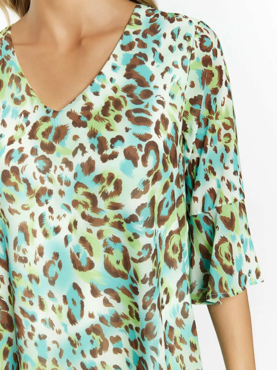 Faina Blusen<Damen Blusenshirt türkis gemustert