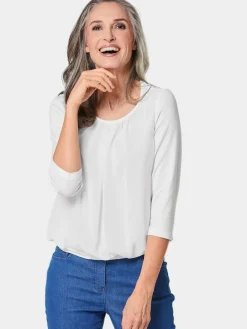 Damen Goldner Blusen>Damen Blusenshirt - Chiffon-Shirt mit 3/4-Arm, Rundhals