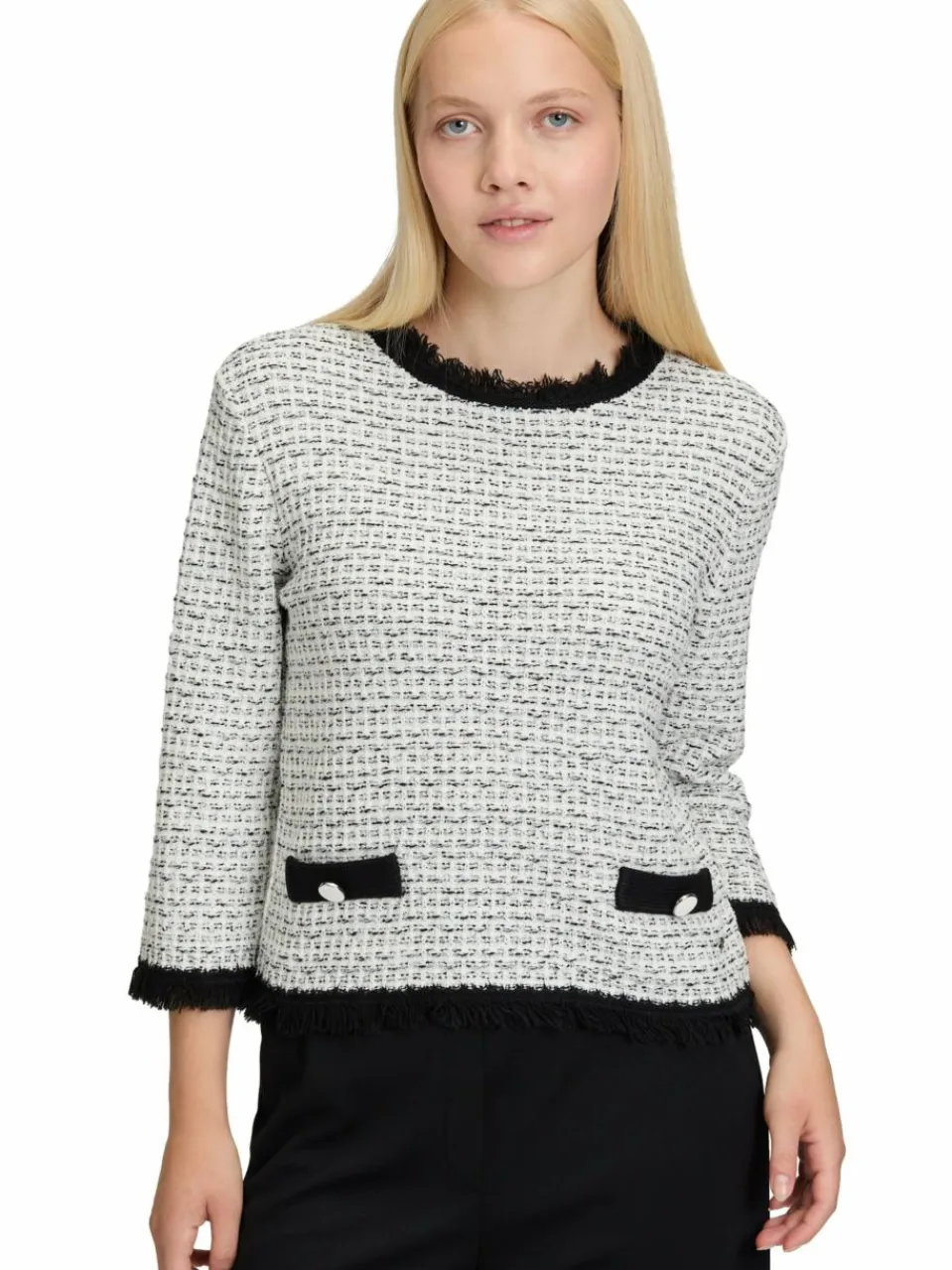 Betty & Co Pullover & Strickjacken<Damen Bouclé-Pullover ecru schwarz strukturiert