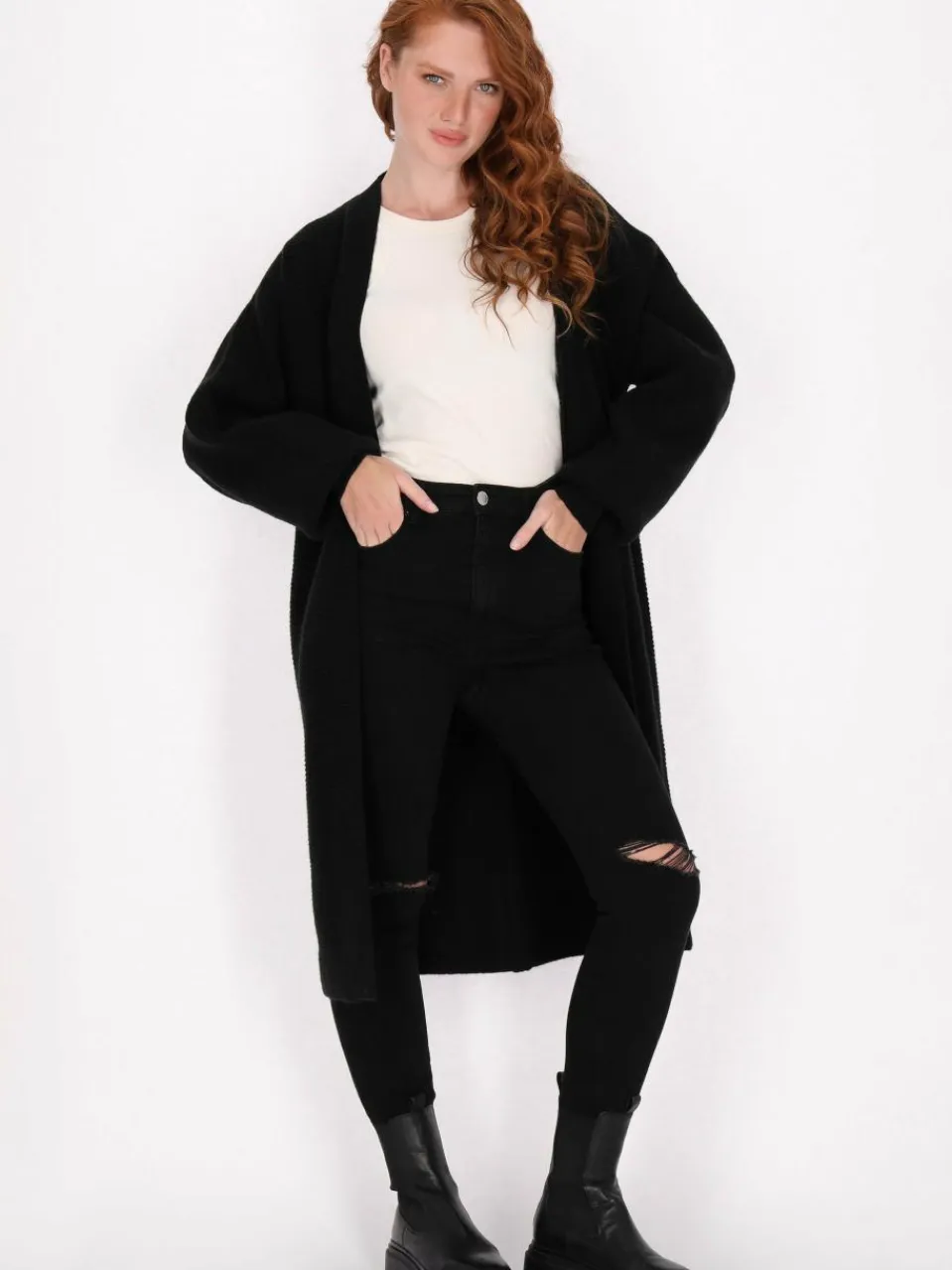 Dreimaster Pullover & Strickjacken<Damen Cardigan schwarz uni