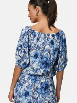 zero Blusen<Damen Carmenbluse mehrfarbig gemustert