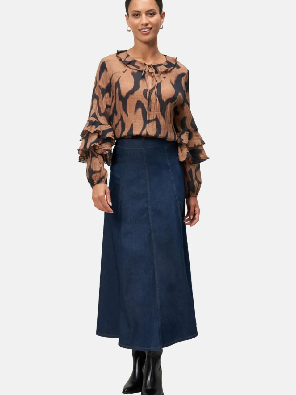 zero Blusen<Damen Crinkle-Bluse schwarz braun gemustert