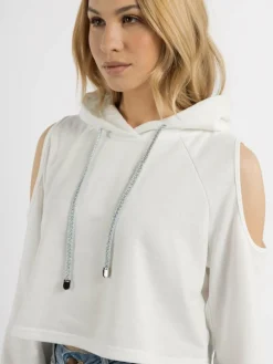 IZIA Sweatshirts & Sweatjacken<Damen Cropped Hoodie weiß uni