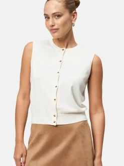 zero Pullover & Strickjacken<Damen Feinstrickweste beige uni