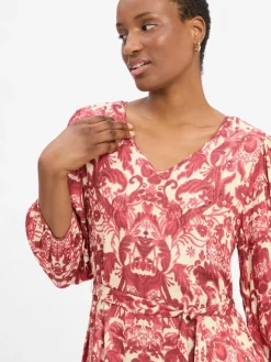 Marie Lund Kleider<Damen Freizeitkleid himbeer ecru gemustert