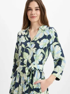 More & More Kleider<Damen Freizeitkleid marine grün gemustert