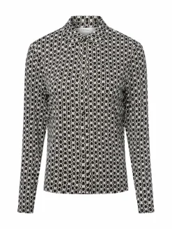 comma Blusen<Damen Hemdbluse schwarz weiß gemustert