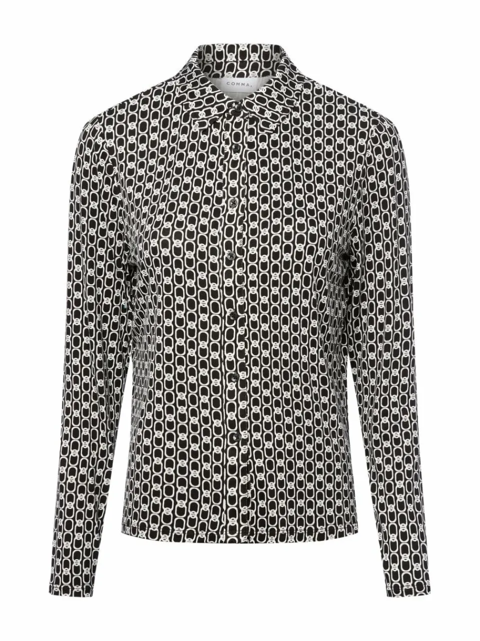 comma Blusen<Damen Hemdbluse schwarz weiß gemustert