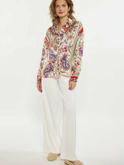 Usha Blusen<Damen Hemdbluse orange mehrfarbig gemustert