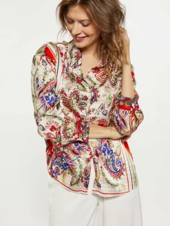 Usha Blusen<Damen Hemdbluse orange mehrfarbig gemustert