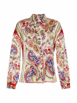 Usha Blusen<Damen Hemdbluse orange mehrfarbig gemustert