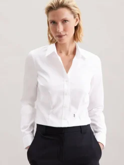 Seidensticker Blusen<Damen Hemdbluse - Uni weiß uni