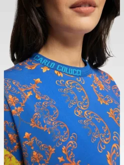 Carlo Colucci Shirts & Tops<Damen, Herren T-Shirt - Ciresa blau gemustert