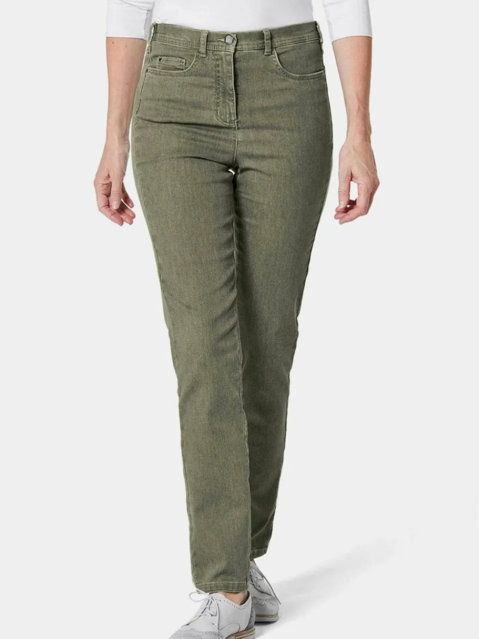 Goldner Jeans<Damen High-Stretch-Jeanshose - Damen Jeans Slim Fit LOUISA mit Stretch-Anteil grün uni